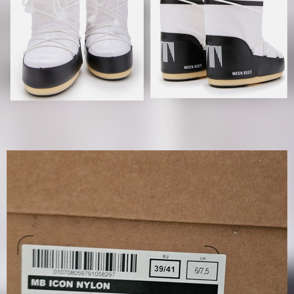 Moon Boot Icon Nylon White and Black Boots
